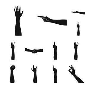 手势和他们的意思黑色图标集合中的设计。传播媒介符号股票的情感部分 web 插图