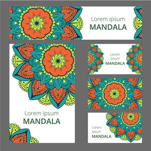 曼荼罗图案设计模板。可用于名片或小册子横幅书籍封面。矢量插图