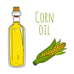 多彩的手绘制的玉米油瓶图片