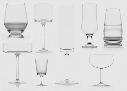 玻璃杯子，孤立。3d 图。黑色和白色