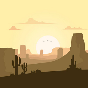 日落背景下的仙人掌沙漠景观