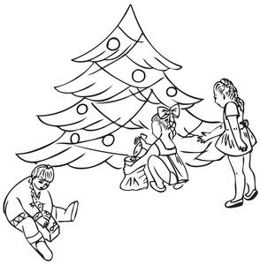 孩子们在圣诞树下