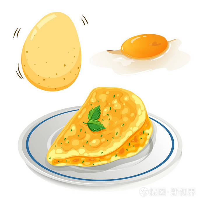 白色背景插图煎蛋卷