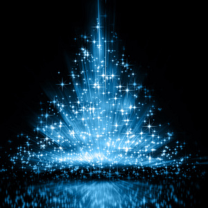 蓝色的圣诞树 美丽的雪花和闪亮的星星