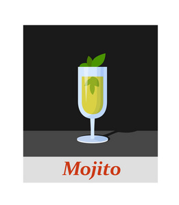 莫吉托鸡尾酒菜单项目或任何类型的设计。党饮料在黑色背景, 向量例证