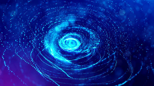 3d 渲染, 科幻背景的发光粒子与深度的领域和散景.