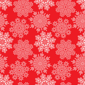 矢量圣诞无缝花纹镂空白色雪花红色背景上。Eps 10