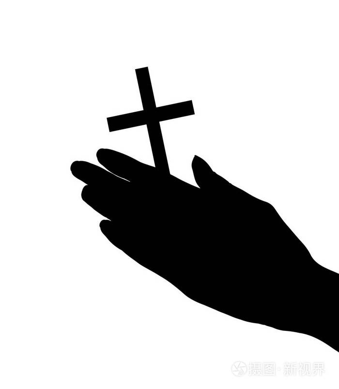 女手带上白色孤立的十字架