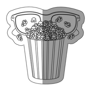 单色轮廓屠夫与爆米花杯和眼镜 3d