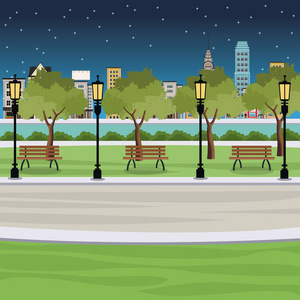公共公园的长椅上张贴光河市观夜图片