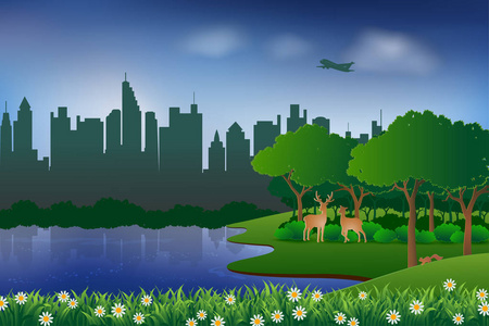景观与城市城市与自然,生态友好的概念及保存环境, 矢量插画照片