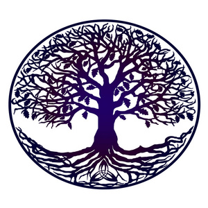 在地球上的生命生命的蓝色梯度树在孤立的白色背景上, 矢量照片