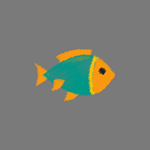 矢量水族馆鱼剪影插图。彩色卡通平面水族馆鱼图标为您设计的孵化风格
