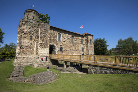 历史上的科尔切斯特城堡, 位于英国埃塞克斯市的市场镇的看法照片