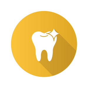 闪亮的剪影健康闪亮的牙齿平面设计长阴影字形图标.牙齿美白.