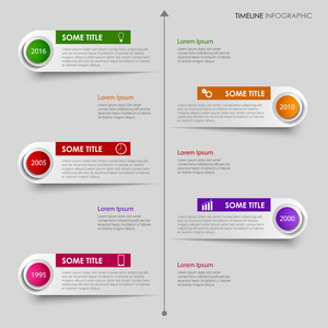 时间线信息图形与多彩标签设计模板