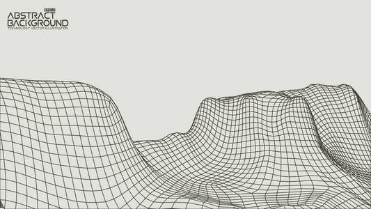 抽象矢量风景背景。网络空间网格。3d 技术矢量图