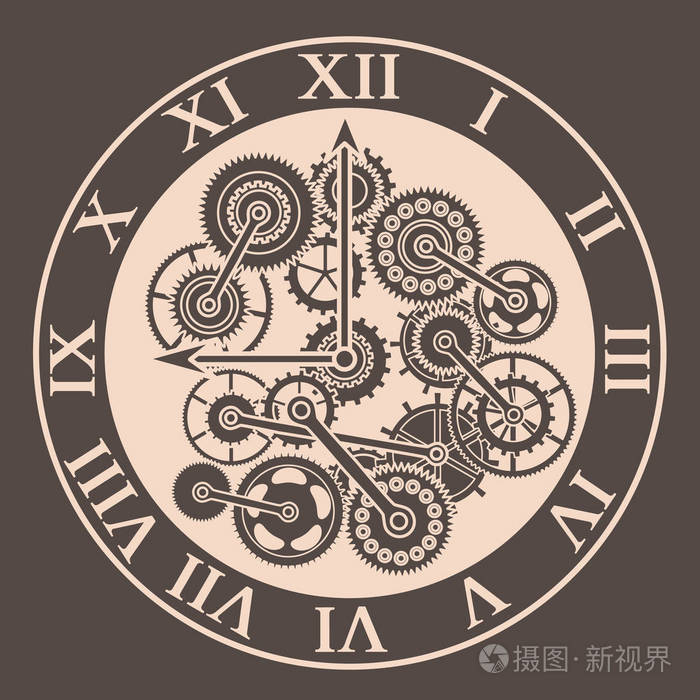 卡通色彩剪影时钟机制.向量