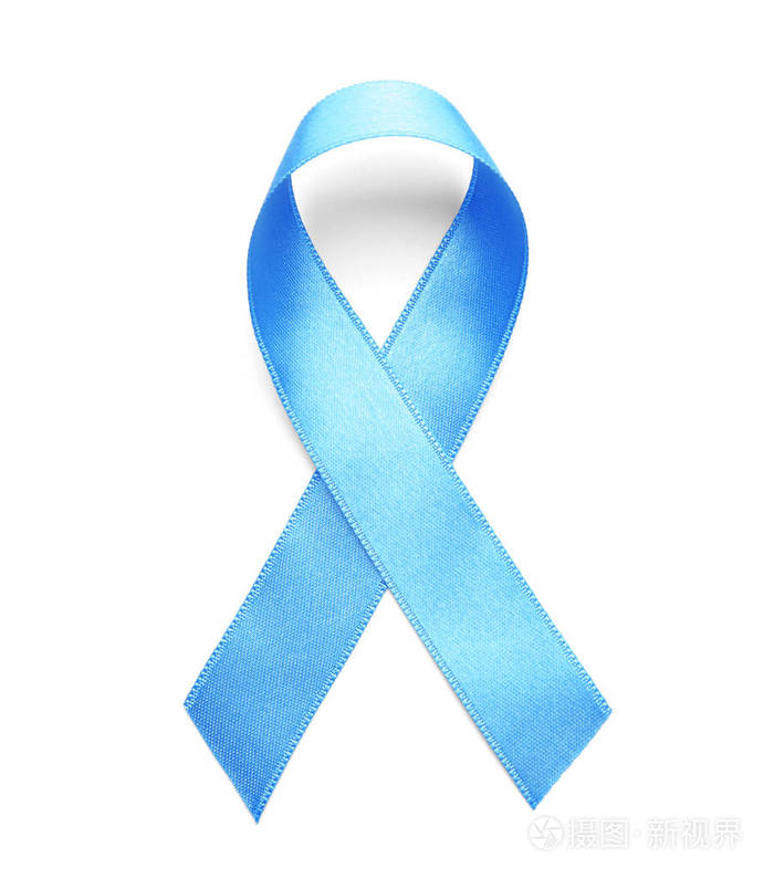 白色背景上的蓝丝带前列腺癌意识