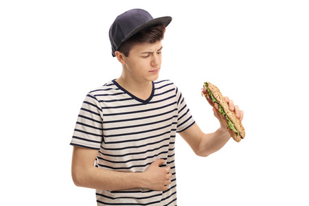 青少年吃三明治和胃疼痛