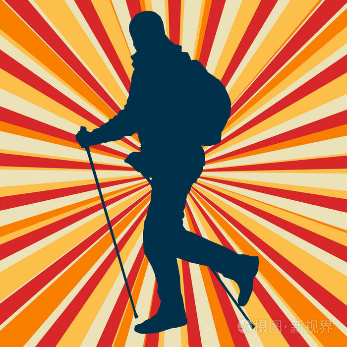 越野行走的男人矢量抽象背景