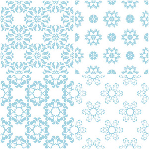花卉图案。白色的浅蓝色元素集。无缝的背景。矢量插图