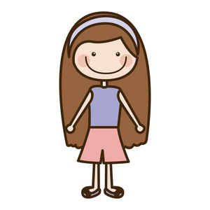 颜色的裙子衬衫和裙子的颜色剪影卡通棕色长发女孩照片