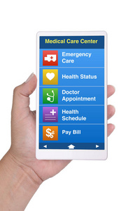 手持智能手机显示螺丝健康护理联系方式菜单