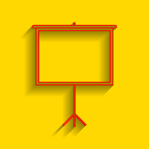 空白的投影屏幕。矢量。与柔和的阴影，在金色的背景上的红色图标