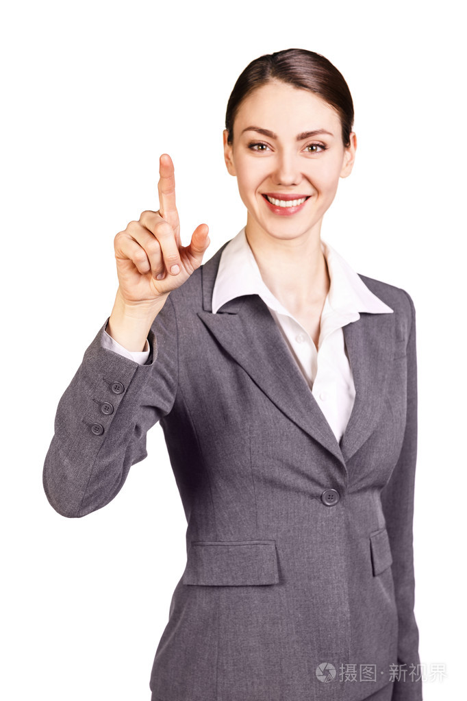 布鲁内特女商人显示食指