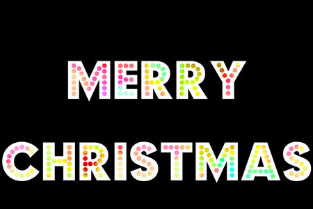 快乐圣诞词与五颜六色的装饰上黑色孤立