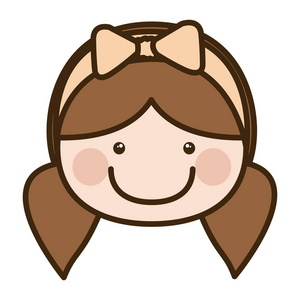 颜色剪影卡通人脸正面女孩扎着马尾辫与弓花边毛照片