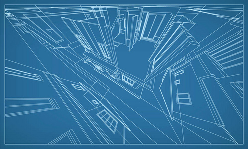 抽象的3d 渲染的建筑线框结构。模板设计中的矢量构造图形思想