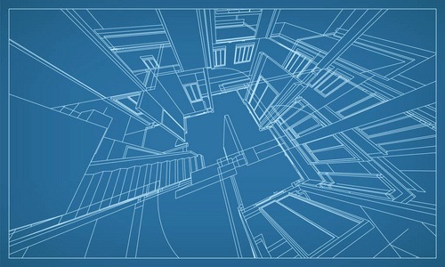 抽象的3d渲染的建筑线框结构模板设计中的矢量构造图形思想