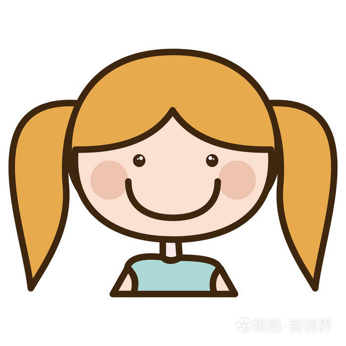 颜色的剪影卡通半身女孩的辫子发型