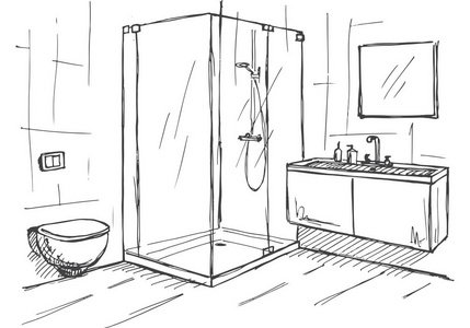 浴室一角场景素描图片