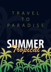 夏季热带背景与棕榈。夏季标语牌海报传单邀请卡。夏季时间。矢量插图