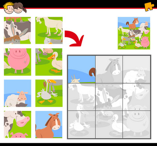 农场动物角色拼图游戏