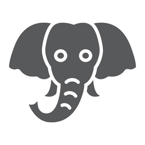 大象字形图标, 动物和动物园, 哺乳动物符号矢量图形, 一个在白色背景上的固体图案, eps 10