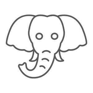 大象细线图标, 动物和动物园, 哺乳动物符号矢量图形, 一个线性模式在白色背景, eps 10