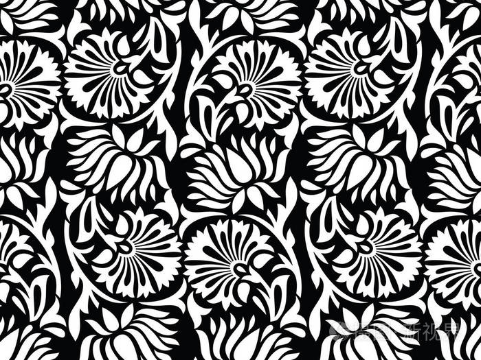 无缝黑白观赏莲花图案