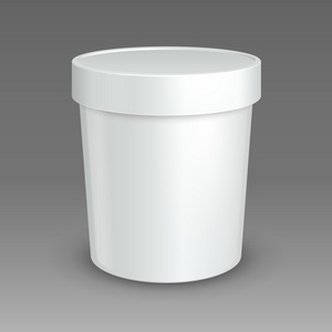 白色的模拟了桶食品塑料容器为甜点 酸奶 冰淇淋 酸奶油或小吃。准备好您的设计。产品包装矢量 Eps10