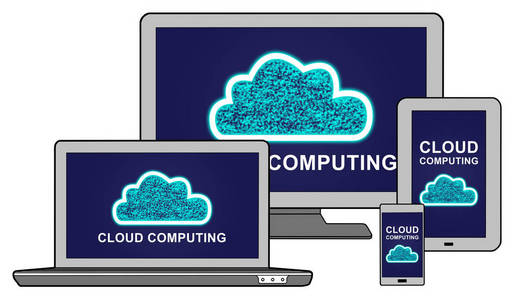 云计算概念显示不同的信息技术设备