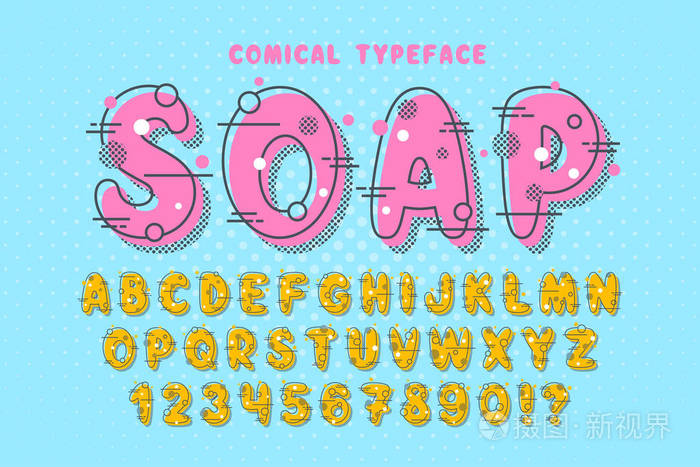 线性气泡滑稽字体设计, 彩色字母表