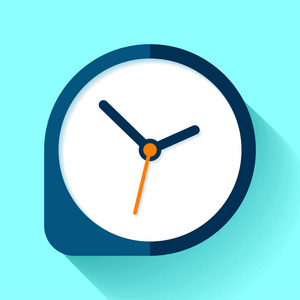时钟图标在平面样式, 圆形定时器在蓝色背景。简单的商业观察。您项目的矢量设计元素