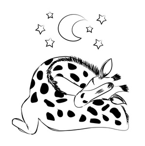 可爱的长颈鹿宝宝睡觉月亮上的羊睡觉的猫睡眠婴儿无缝图案手绘的卡通