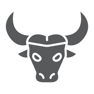 动物和动物园, 牛符号矢量图形, 在白色背景上的固体图案, eps 10