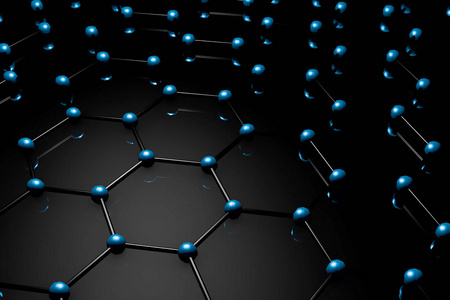 石墨烯分子网格, 石墨烯原子结构概念, 六角几何形式, 纳米技术背景3d 渲染