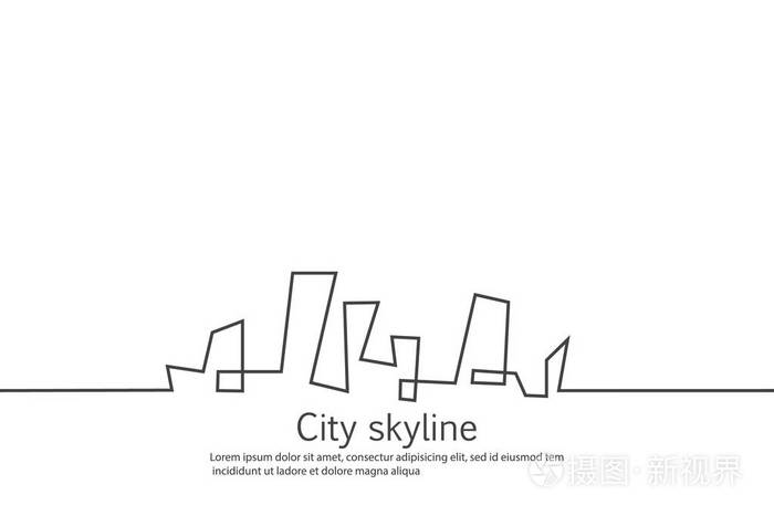 矢量插图.城市摩天大楼建筑办公地平线.连续线图