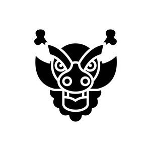龙饰黑色图标概念.龙饰平面矢量符号,符号,插图照片